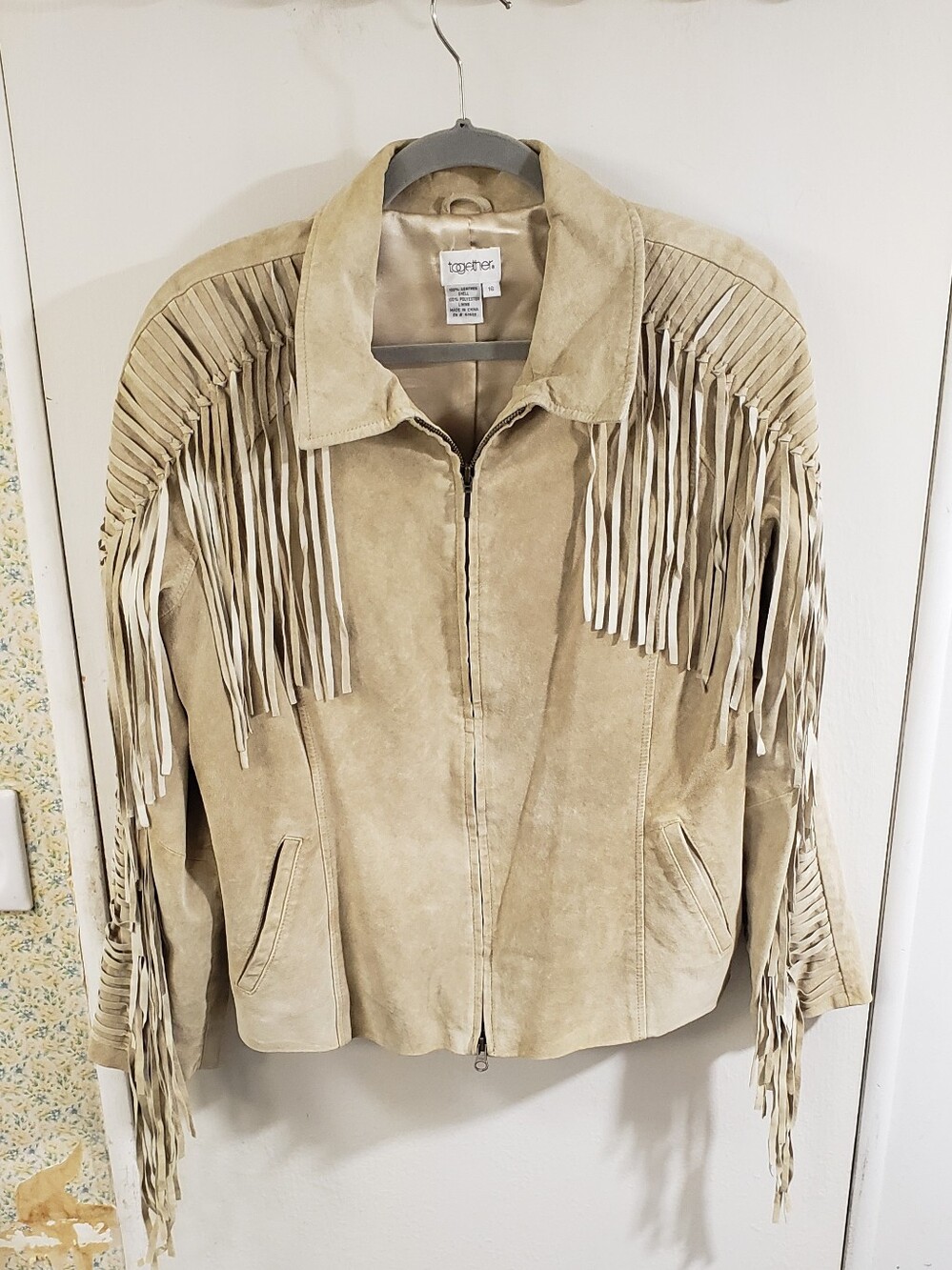 Together Beige Leather Fringe Jacket
